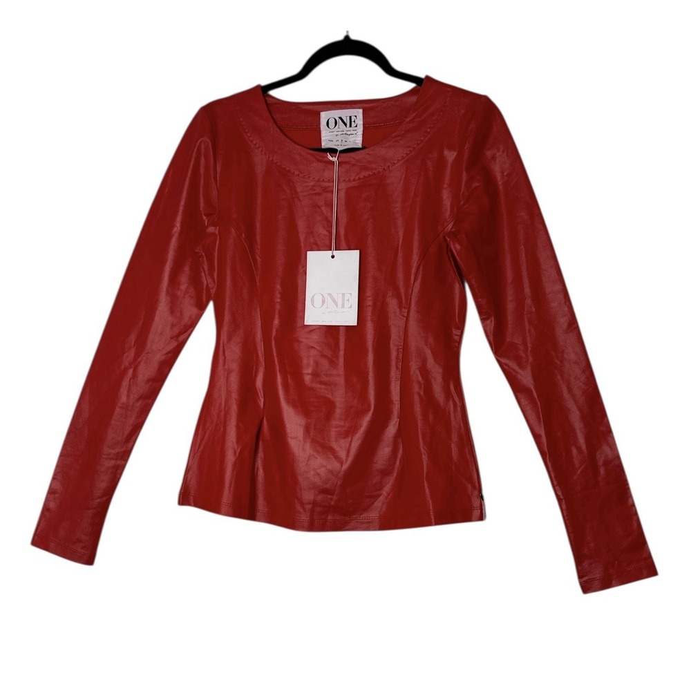 One Teaspoon Top Women's  Small Red Long Sleeve Pullover Stretch‎ Biker Rock New